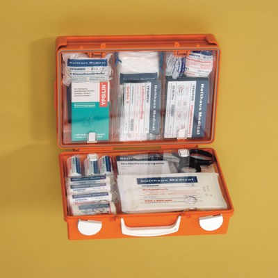 Erste-Hilfe-Koffer, gefllt, orange QUICK gefllt mit DIN 13 157